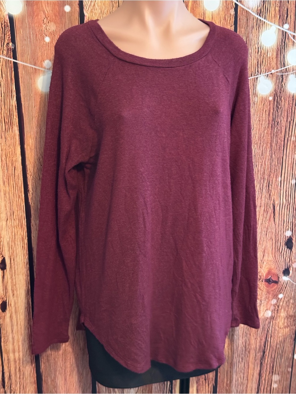 AEO Long Sleeve Scoop Neck Super Soft & Sexy WaffleKnit Tunic Top- Burgundy